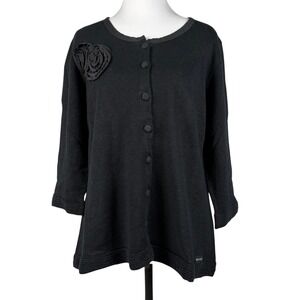 Blue Willis Life Floral Rosette Cardigan Womens L Black Linen Cotton Denmark Y2K
